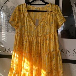 Urban Outfitters Yellow and Blue Floral Babydoll Dress